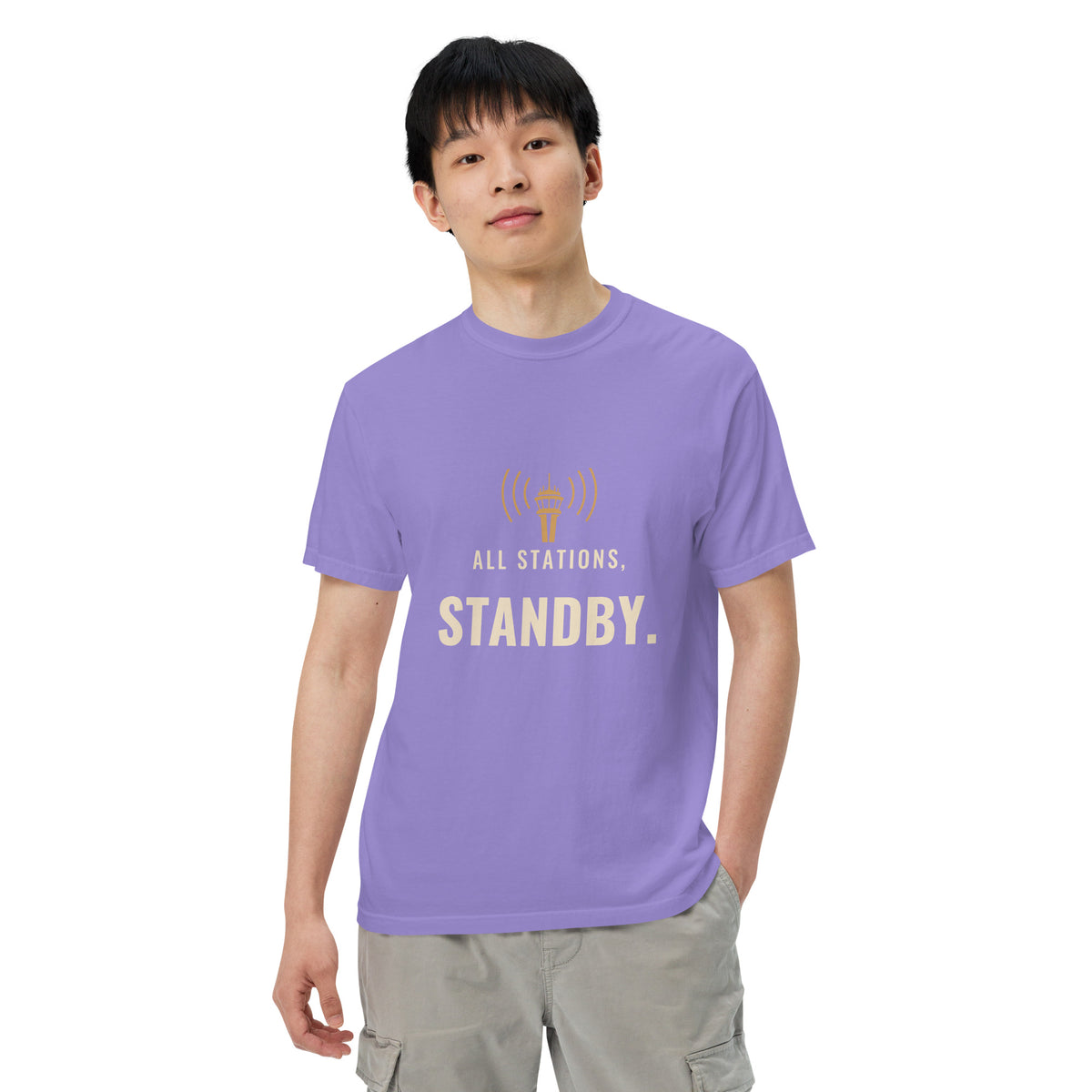 All Stations, Standby ATC t-shirt – control tower broadcasting on frequency, heavyweight garment-dyed tee