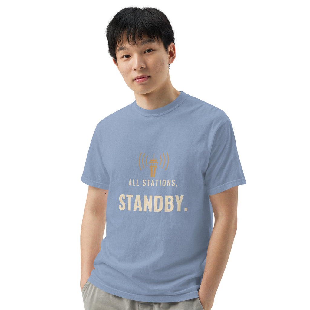 All Stations, Standby ATC t-shirt – control tower broadcasting on frequency, heavyweight garment-dyed tee