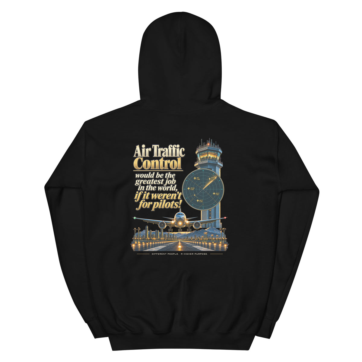 Air traffic control hoodie with vintage tower and radar back print – If It Weren't for Pilots