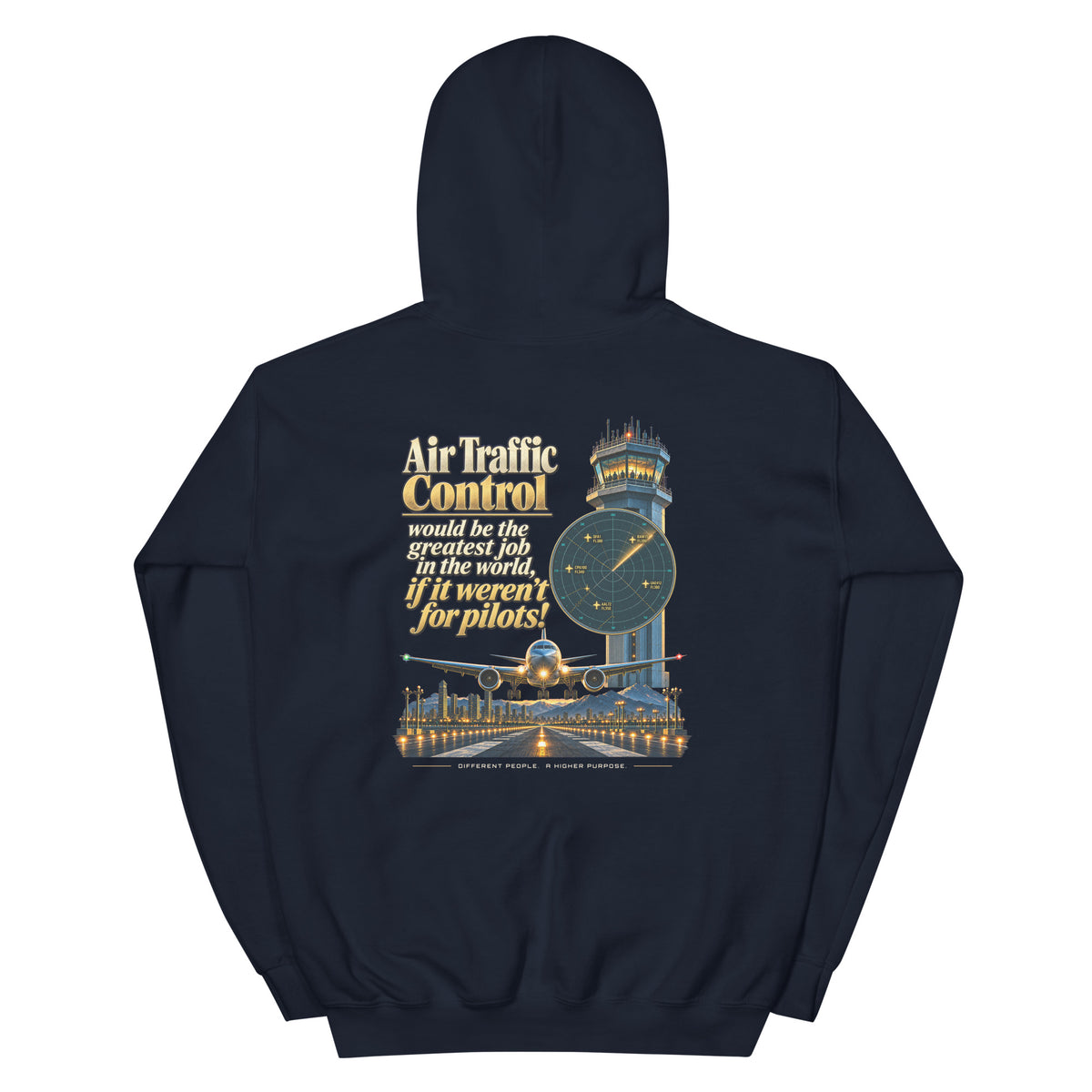 Air traffic control hoodie with vintage tower and radar back print – If It Weren't for Pilots