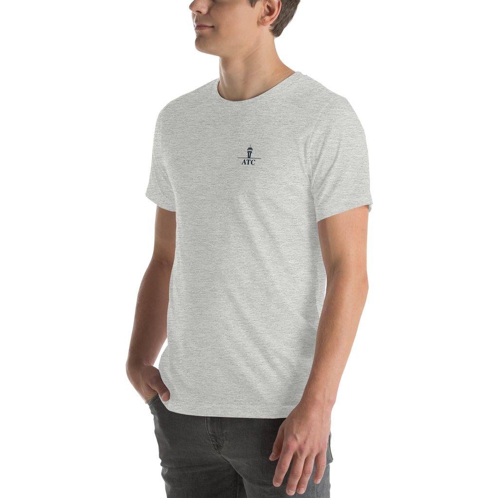 ATC t-shirt Poster Edition – vintage tower and radar poster back print on a light shirt