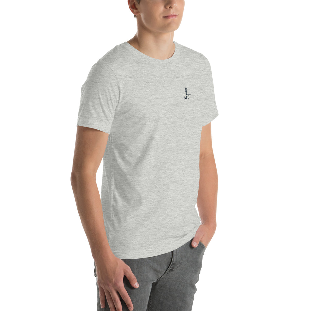 ATC t-shirt Poster Edition – vintage tower and radar poster back print on a light shirt