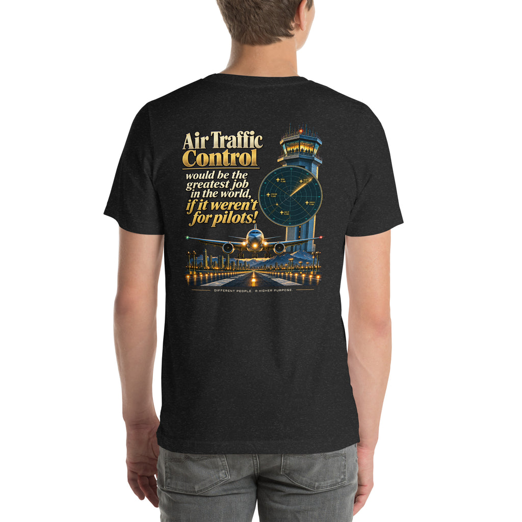 Air traffic control t-shirt Night Shift Edition – vintage tower, radar and short-final back print