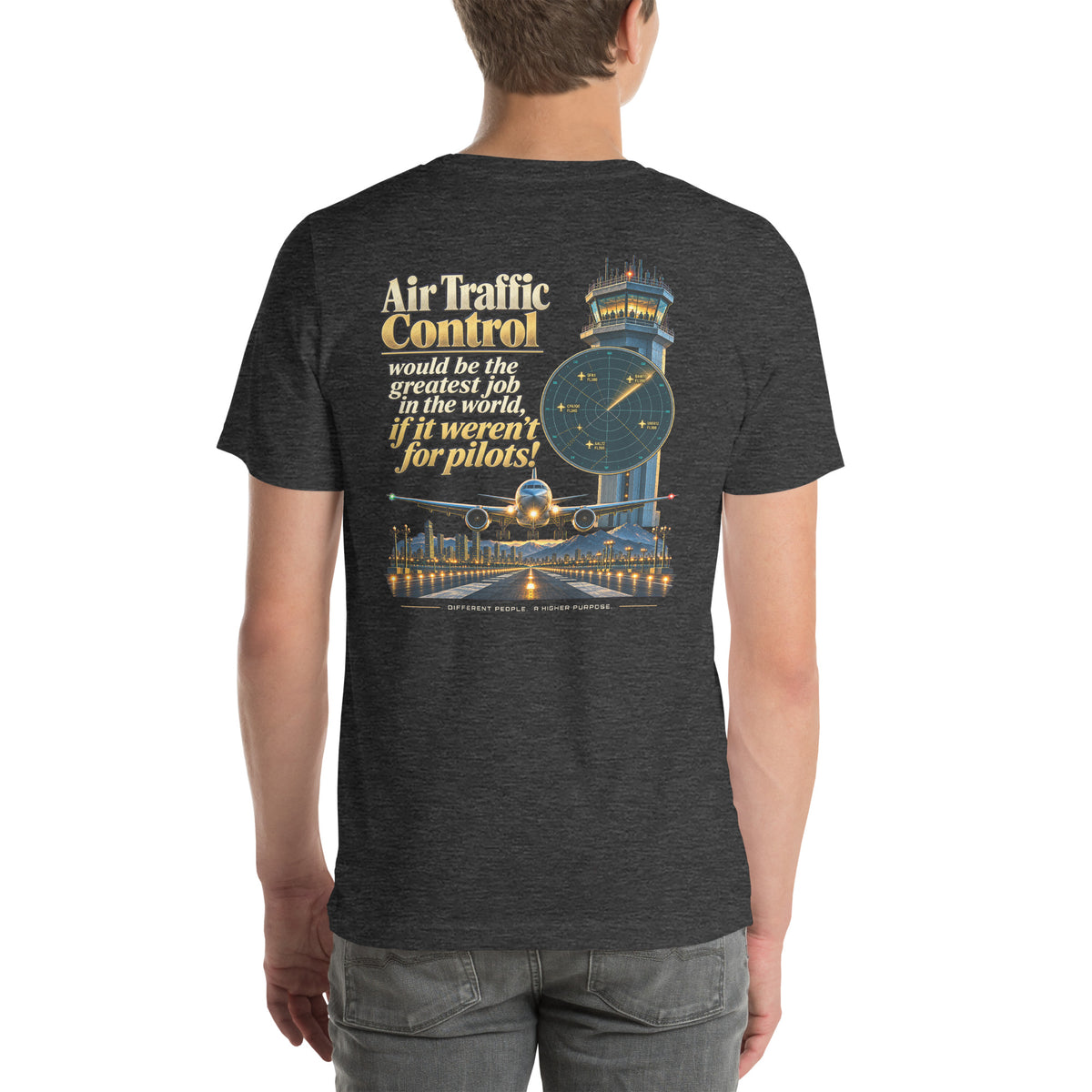 Air traffic control t-shirt Night Shift Edition – vintage tower, radar and short-final back print