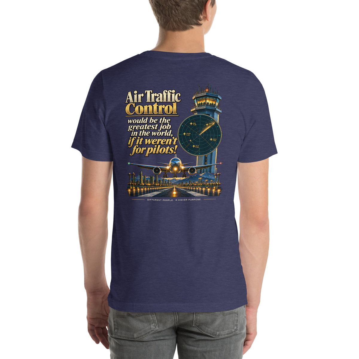 Air traffic control t-shirt Night Shift Edition – vintage tower, radar and short-final back print