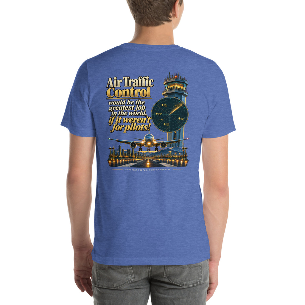 Air traffic control t-shirt Night Shift Edition – vintage tower, radar and short-final back print