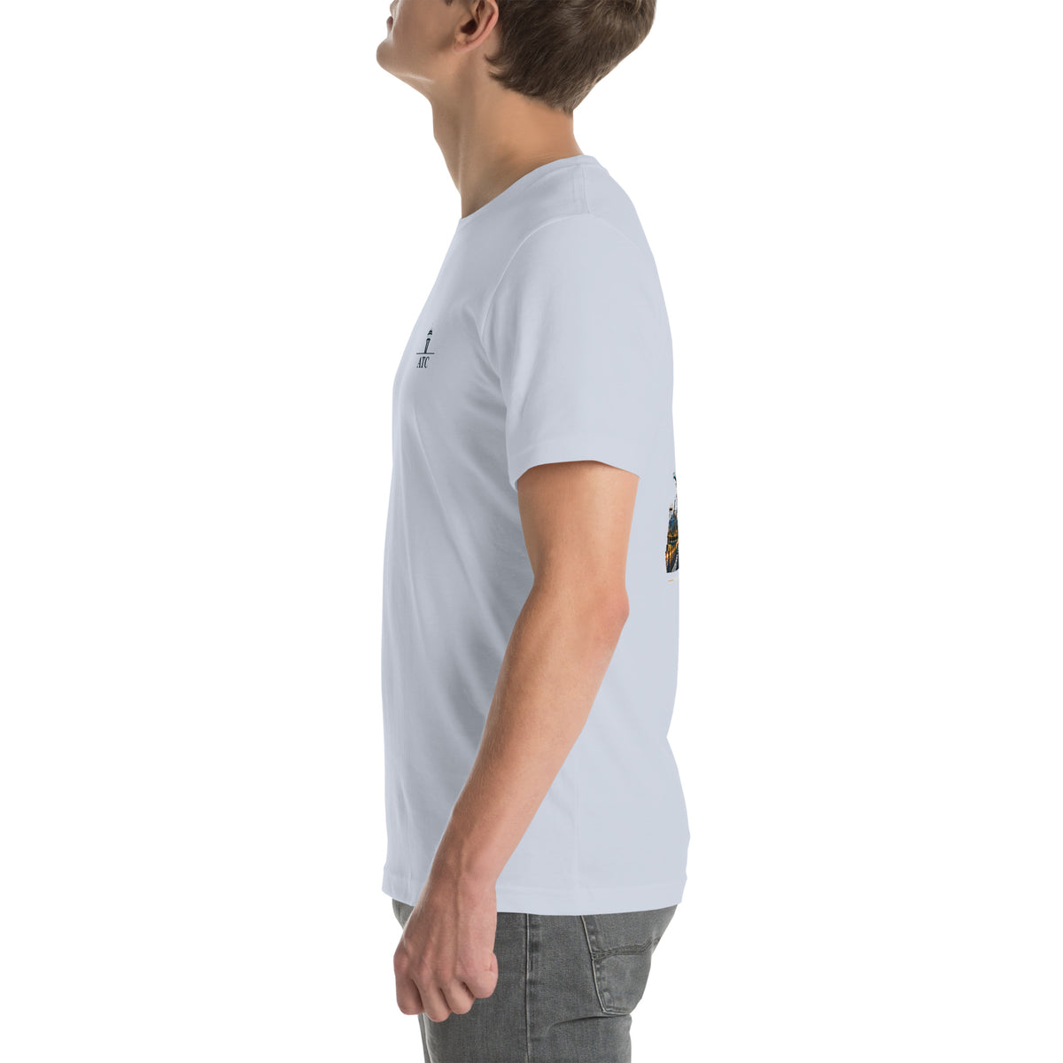 ATC t-shirt Poster Edition – vintage tower and radar poster back print on a light shirt