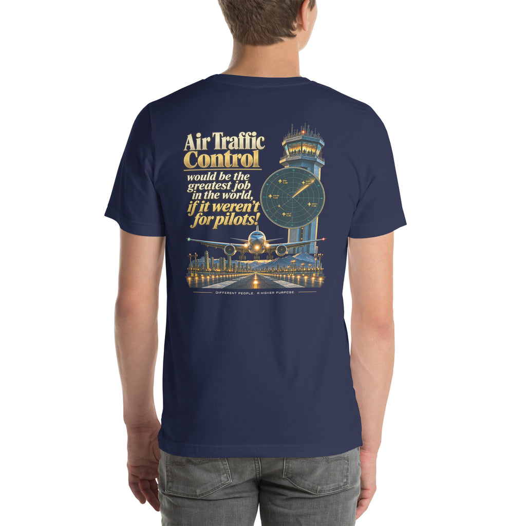 Air traffic control t-shirt Night Shift Edition – vintage tower, radar and short-final back print