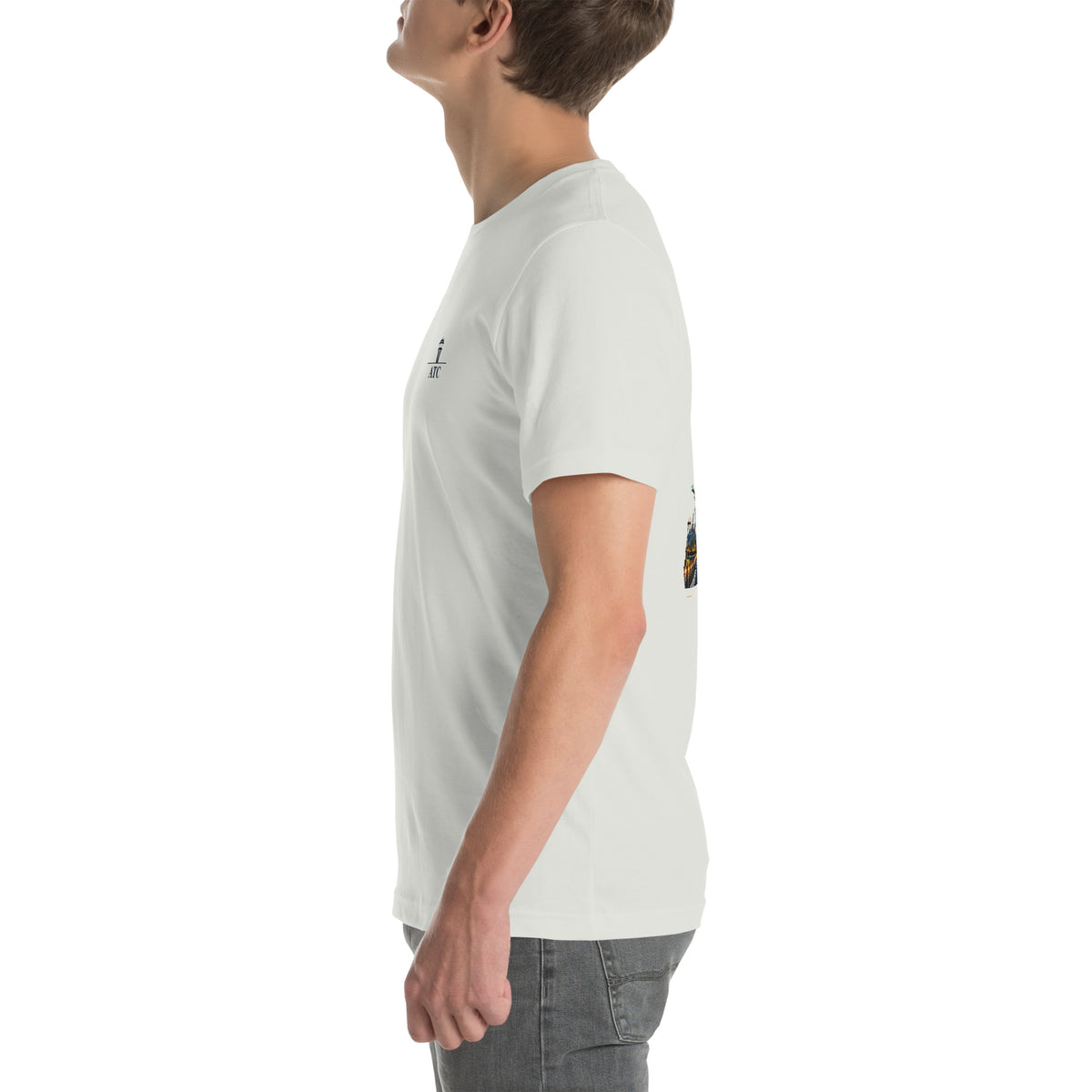 ATC t-shirt Poster Edition – vintage tower and radar poster back print on a light shirt