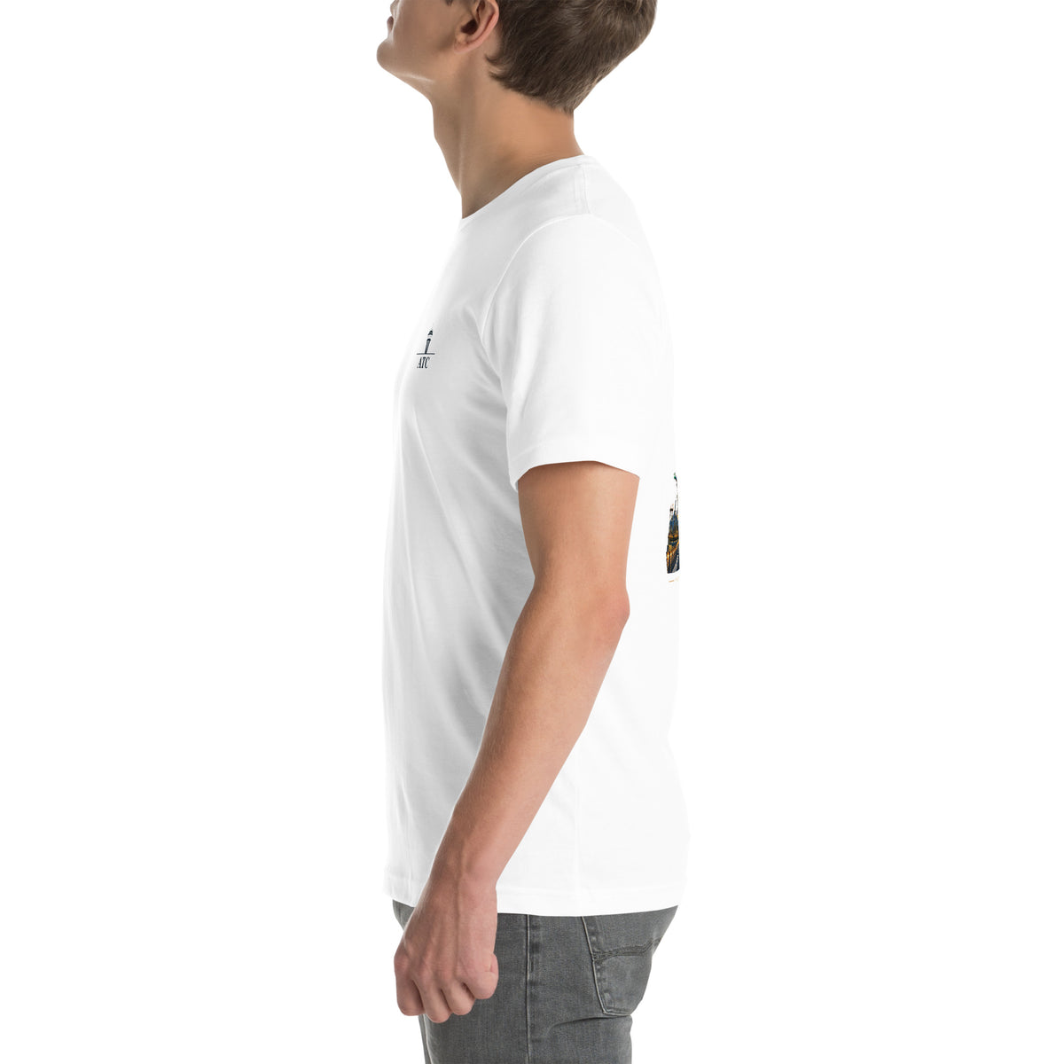 ATC t-shirt Poster Edition – vintage tower and radar poster back print on a light shirt