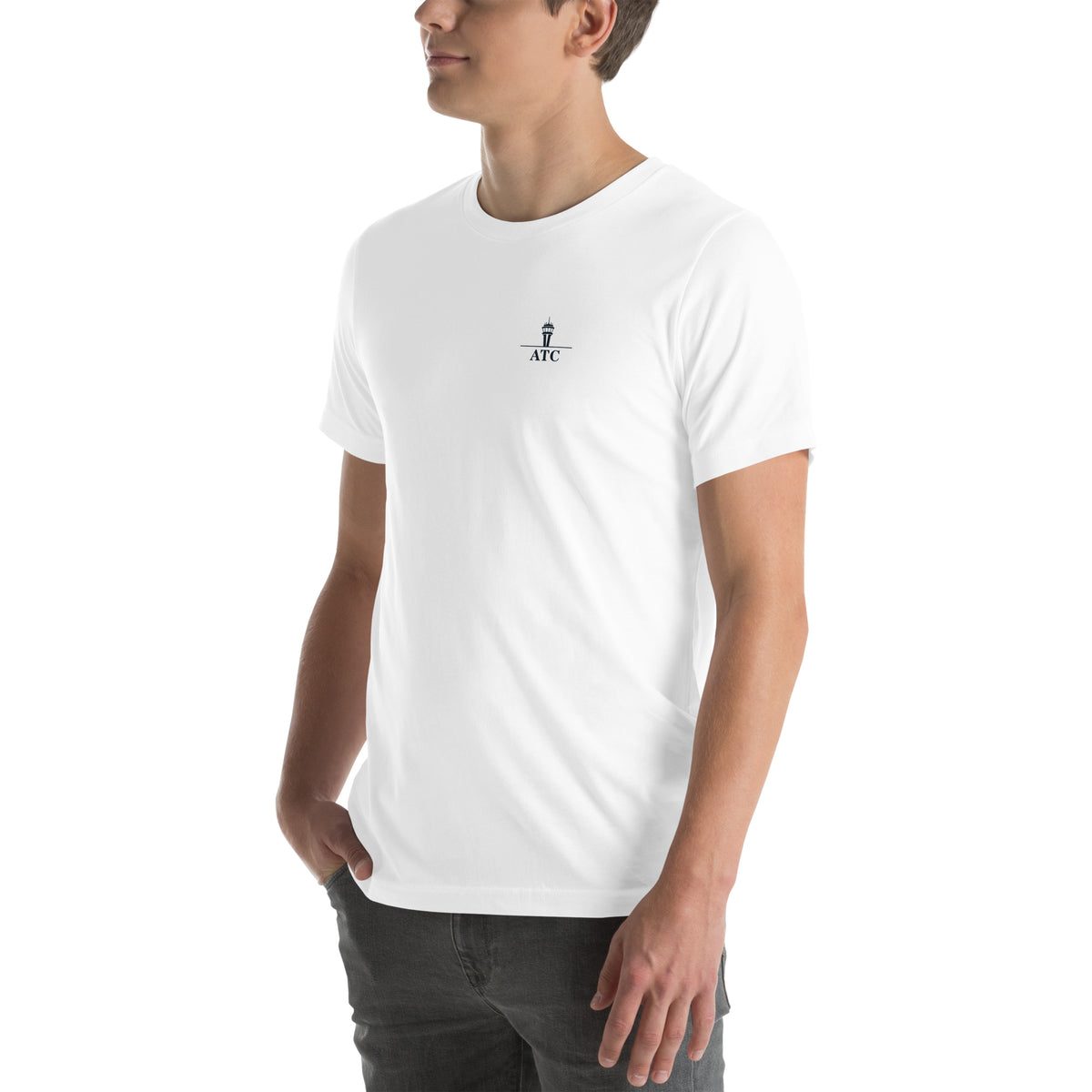 ATC t-shirt Poster Edition – vintage tower and radar poster back print on a light shirt