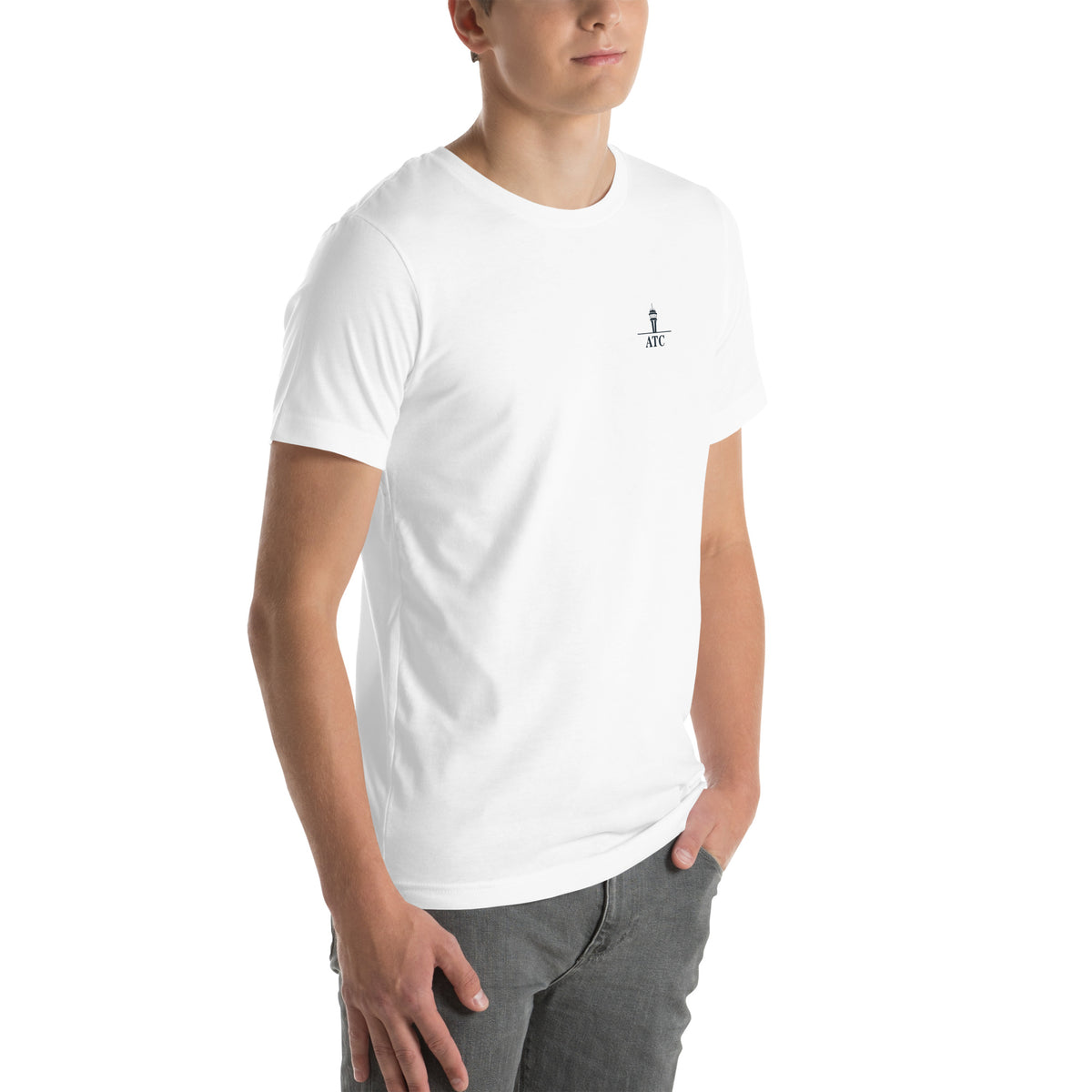 ATC t-shirt Poster Edition – vintage tower and radar poster back print on a light shirt